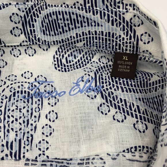 Tasso Elba Linen Shirt Mens XL Extra Large Paisley Short Sleeve Collar Button Up - Picture 3 of 8